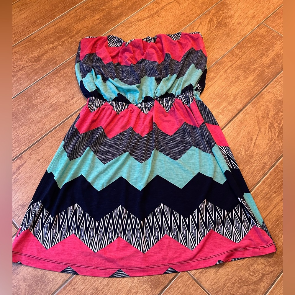 Three Hearts Pink Sundress Strapless Sleeveless Casual  *read description*